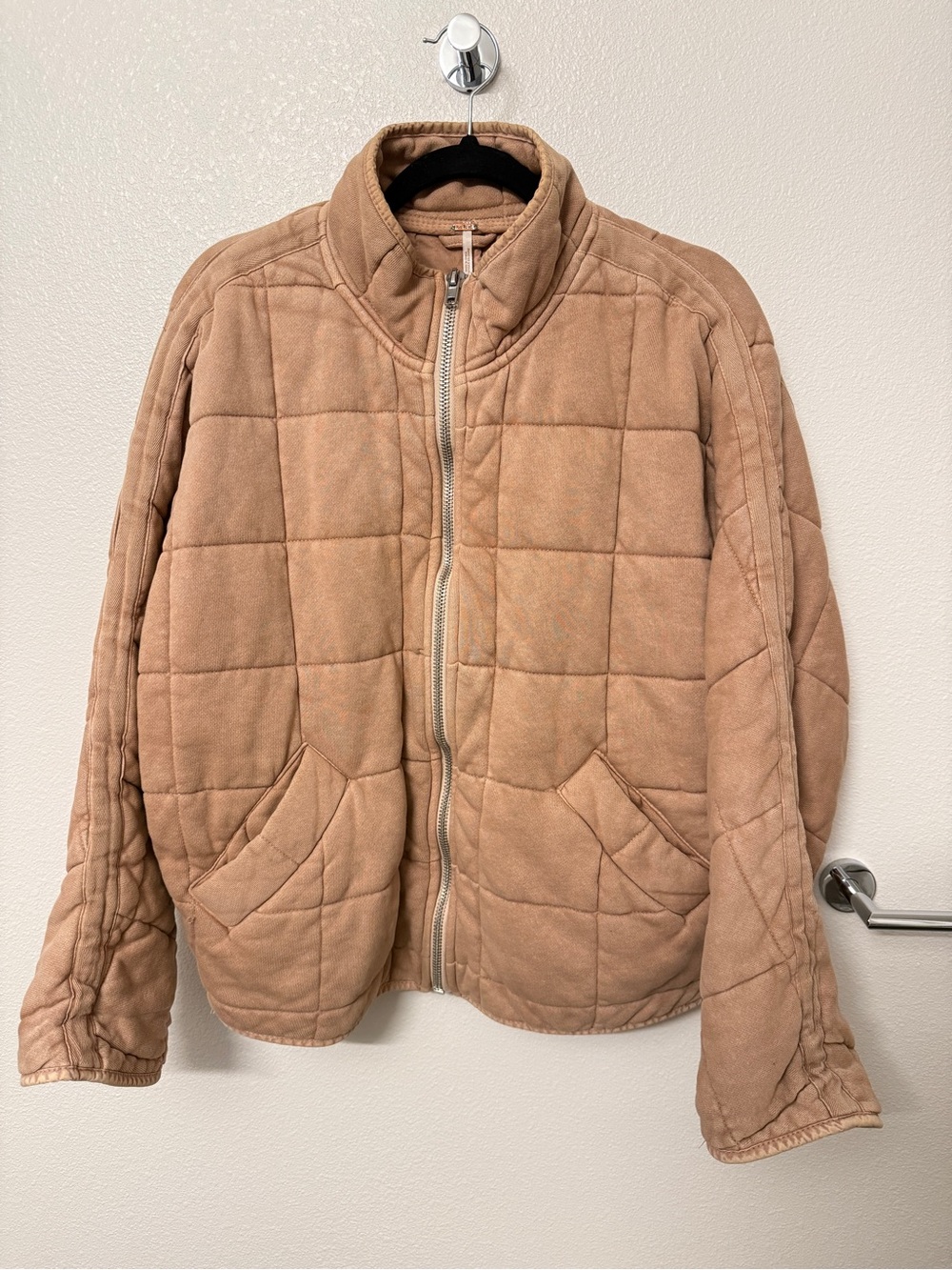 Free People Quilted Puffer Jacket in Blush Pink